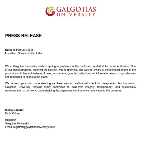 galgotia University response
